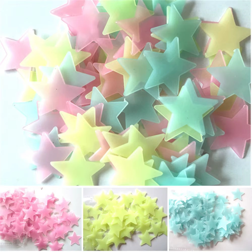 100Pcs Fluorescent Glow in the Dark Stars Wall Stickers for Kids Rooms Livingroom