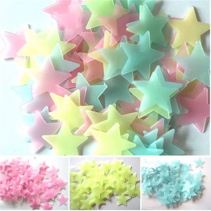 100Pcs Fluorescent Glow in the Dark Stars Wall Stickers for Kids Rooms Livingroom