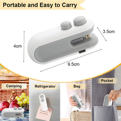 Mini Plastic Bag Sealer Rechargeable 2 in 1 Bag Heat Sealer with Cutter Portable Thermal Sealer Plastic Bags Sealant Machine