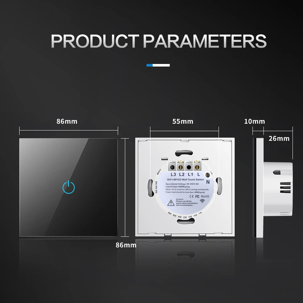 Smart Switch Alexa RF433 No Neutral Tuya Control Works with Touch Switches
