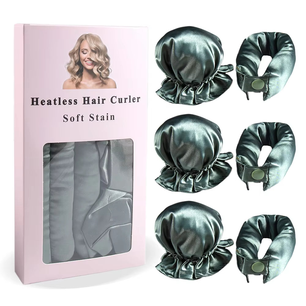 3Pc Satin Heatless Curling Rod with Hair Caps, Soft Overnight Curling Hairstyling Tools