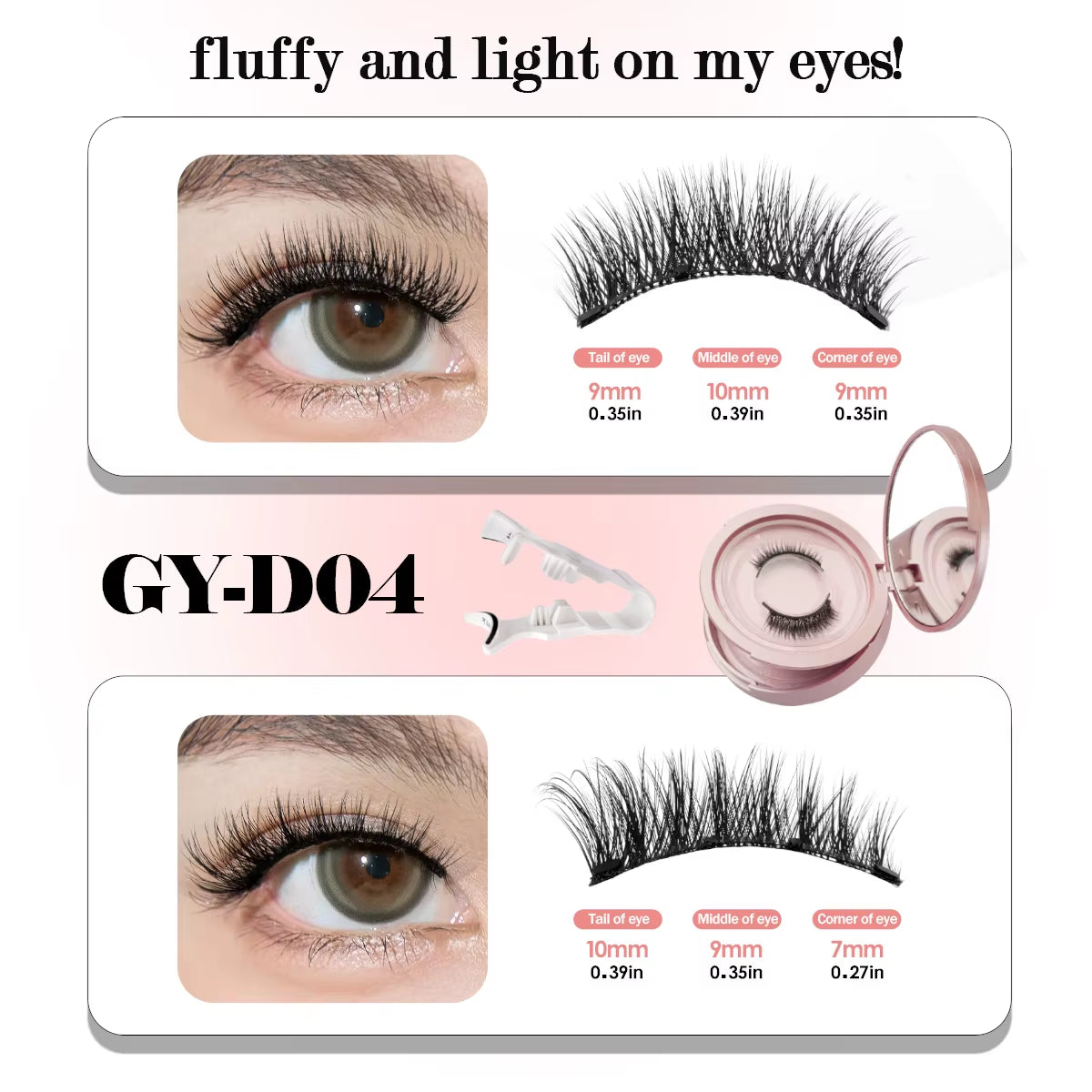 2 Pairs Magnetic Eyelash Natural Look Fluffy False Eyelashes Reusable Magnetic Eyelash Set