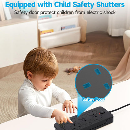 Surge Protected Extension Lead with 6 USB USB C 6Gang Way Power Cable UK Plug